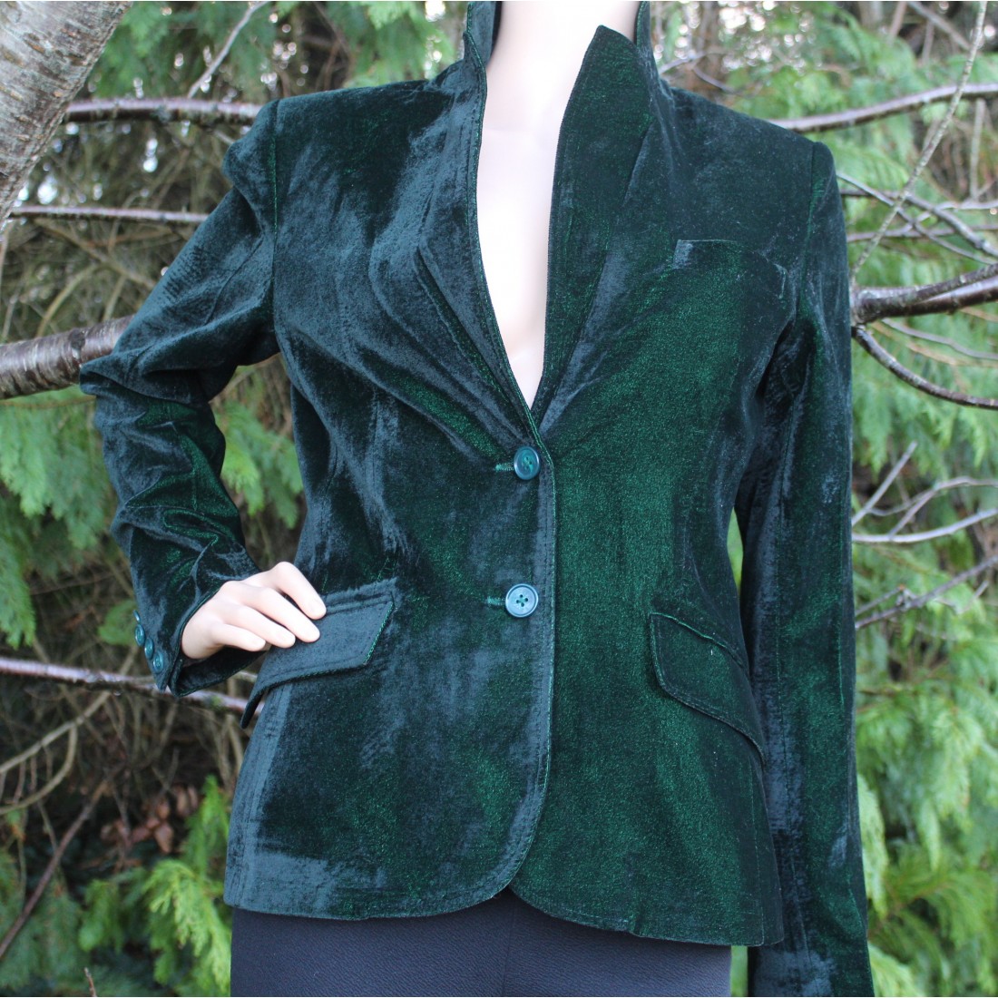 Dark Green Velvet Jacket Classic style